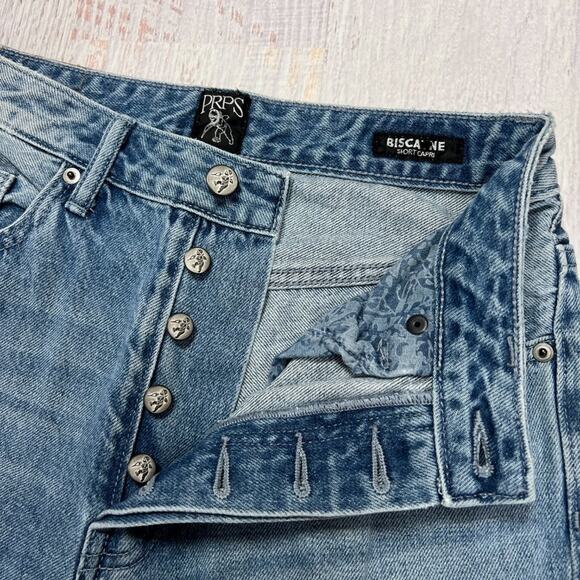 PRPS BISCAYNE Short Capri Frayed Hem Jean SIZE 28 WAIST 27 Crop Distressed Denim - Picture 6 of 13